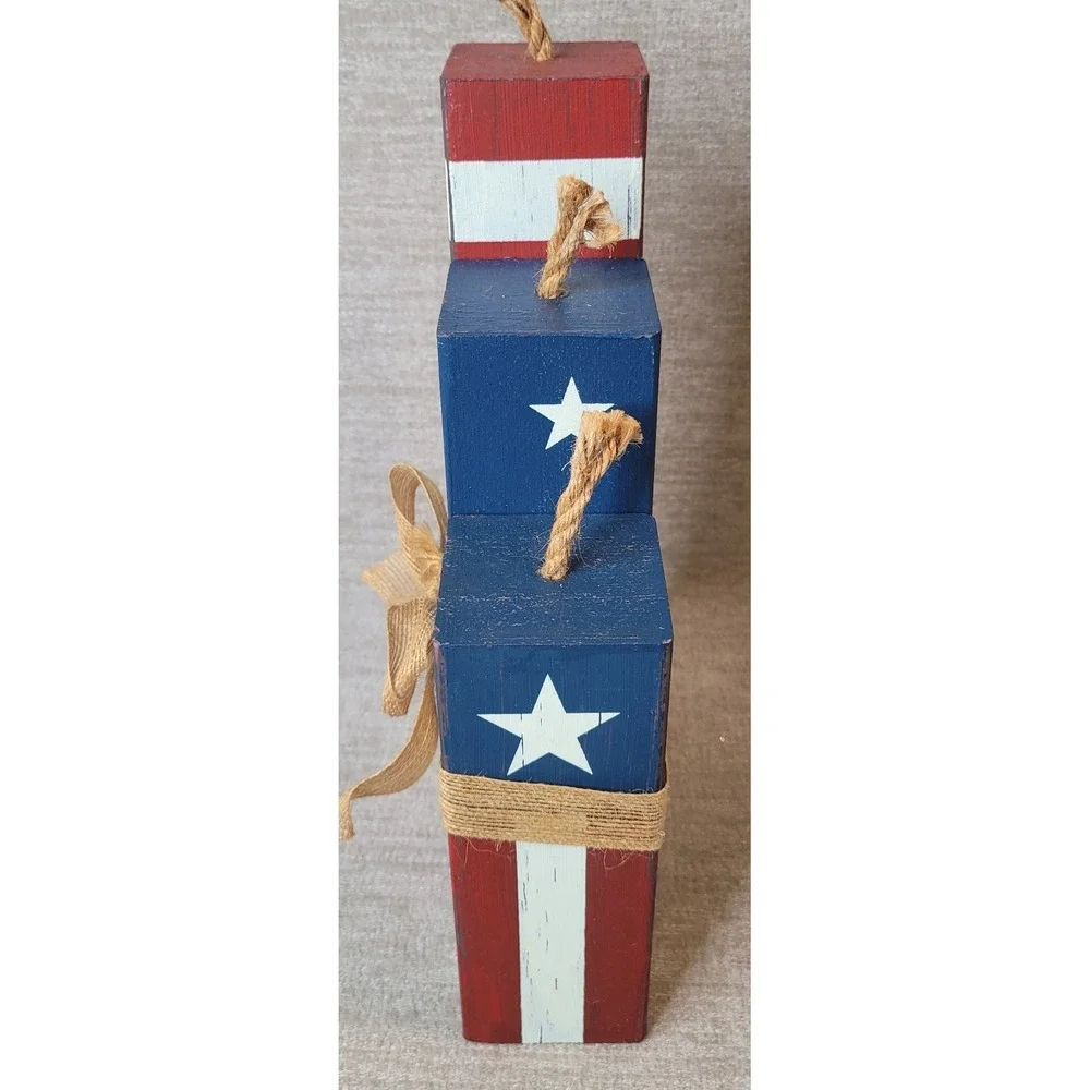 Patriotic Wood Firecracker Stack Americana 4th of July Decor Bless Our Home